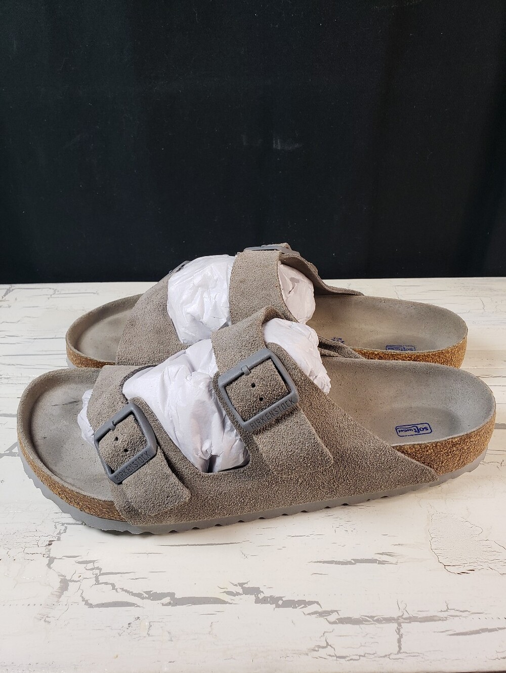 Birkenstock 'Arizona' Suede Sandals with Soft Footbeds in Stone Gray - Men's 12